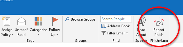 outlook ribbon to report email