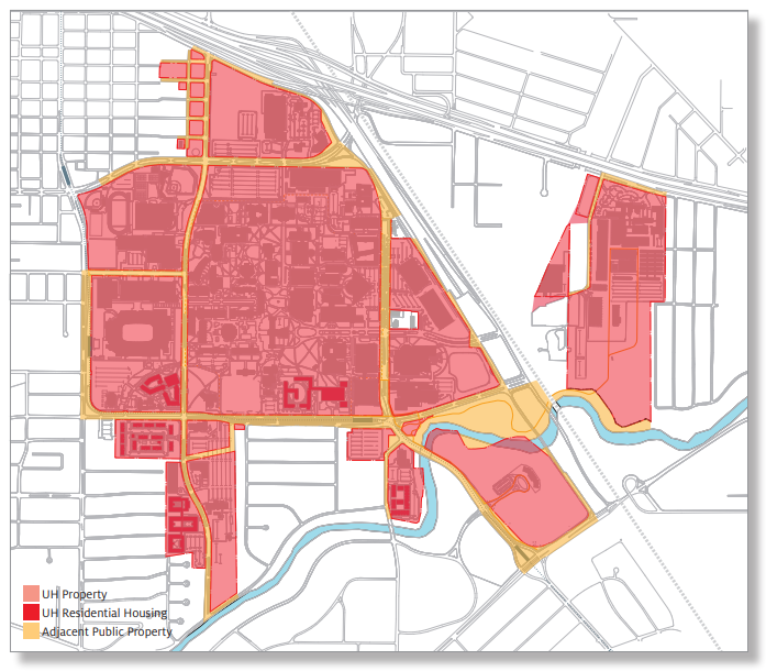 Map of UH Central Campus Clery Geography